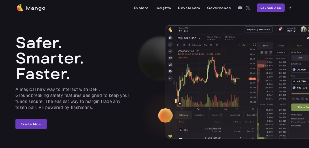 A decentralized exchange on the solana ecosystem, Mango Markets